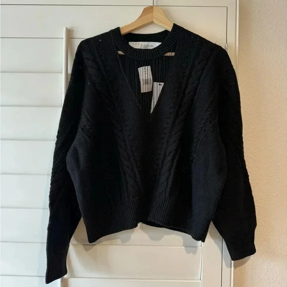 IRO PARIS NWT Nabai Black Sheer Insert Chunky Knit Sweater Jumper S